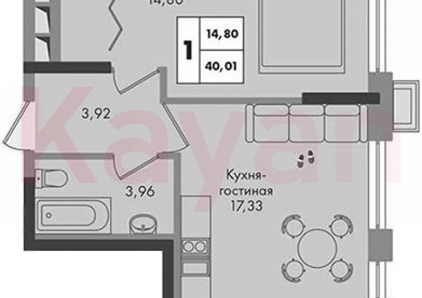 Продажа 1-комн. квартиры, 40.01 кв.м фото 0