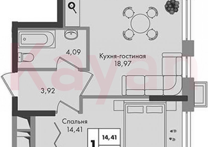 Продажа 1-комн. квартиры, 41.39 кв.м фото 0