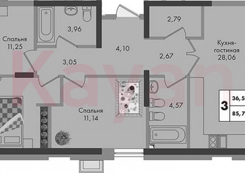 Продажа 3-комн. квартиры, 85.72 кв.м фото 0