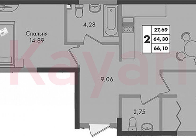 Продажа 2-комн. квартиры, 64.3 кв.м фото 0