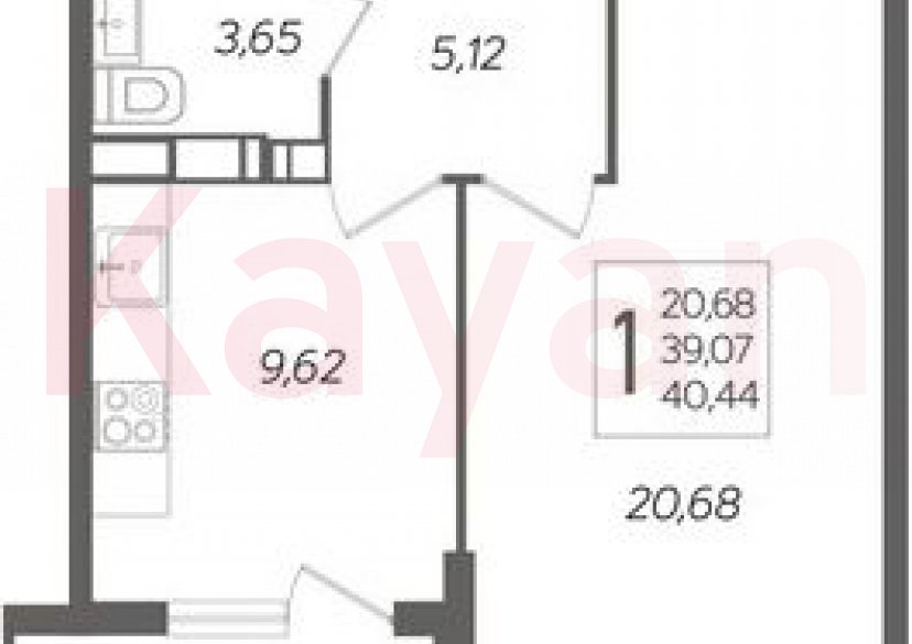 Продажа 1-комн. квартиры, 39.07 кв.м фото 0