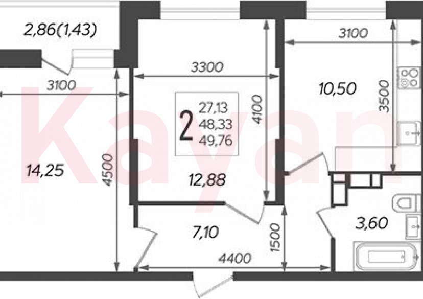 Продажа 2-комн. квартиры, 48.33 кв.м фото 0