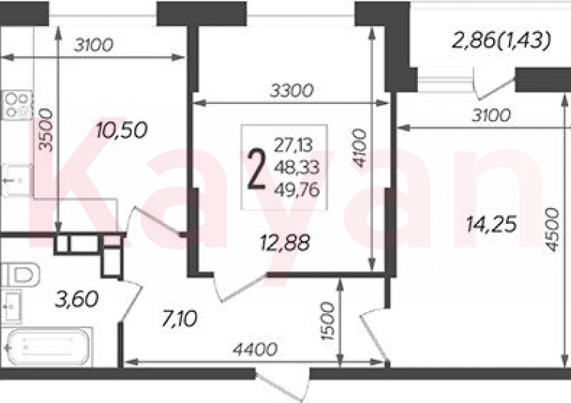 Продажа 2-комн. квартиры, 48.33 кв.м фото 0