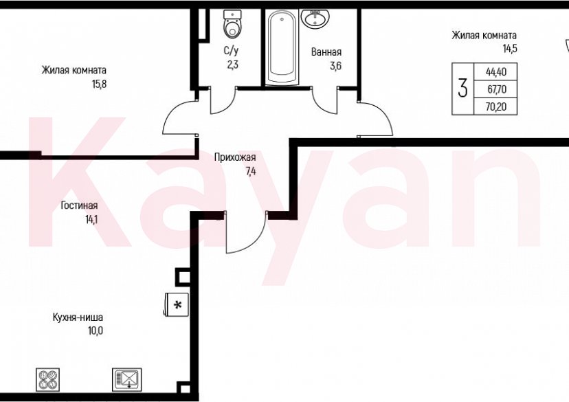 Продажа 3-комн. квартиры, 67.7 кв.м фото 0