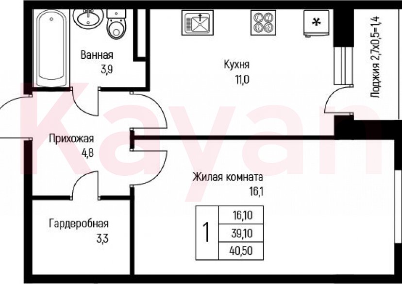 Продажа 1-комн. квартиры, 39.1 кв.м фото 0