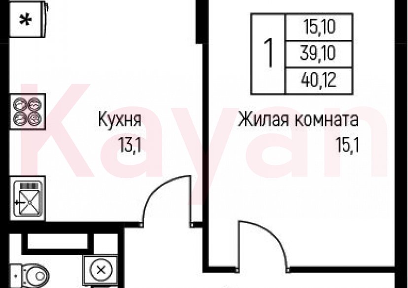 Продажа 1-комн. квартиры, 39.1 кв.м фото 0