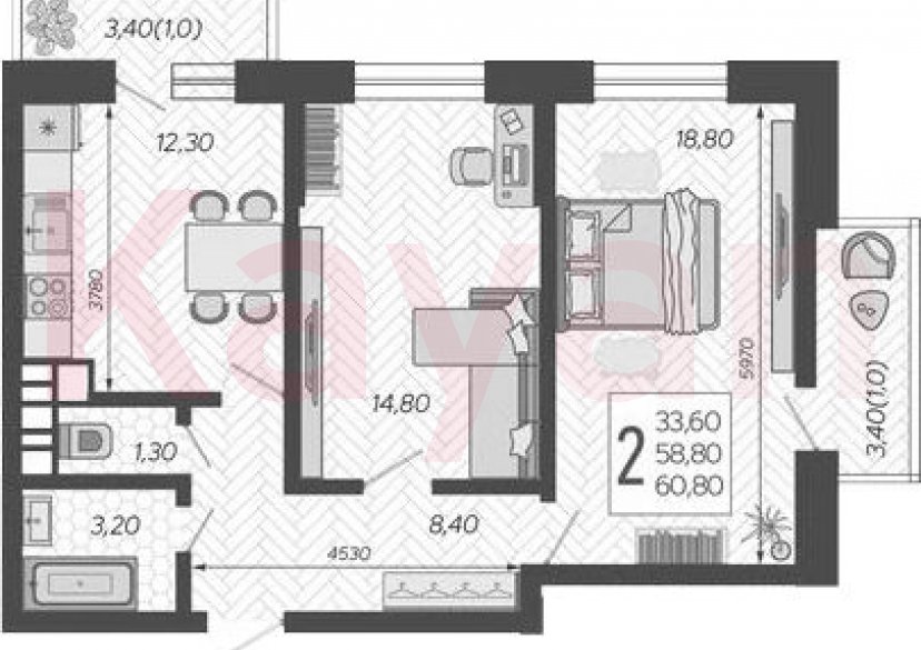 Продажа 2-комн. квартиры, 58.8 кв.м фото 0