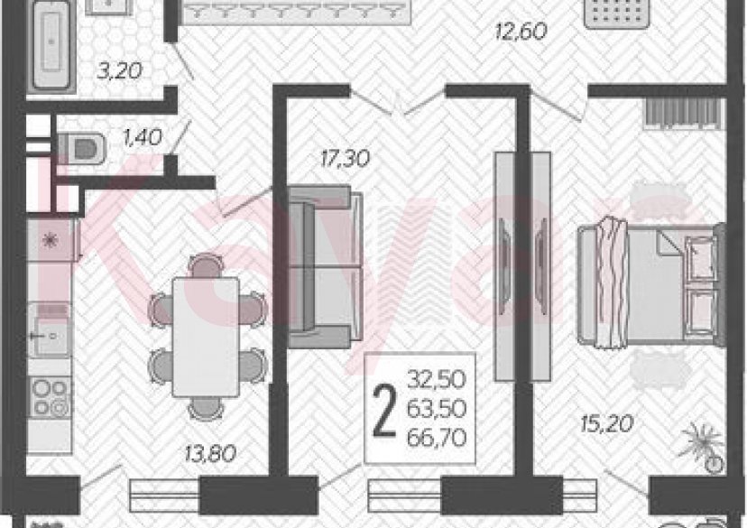 Продажа 2-комн. квартиры, 63.5 кв.м фото 0