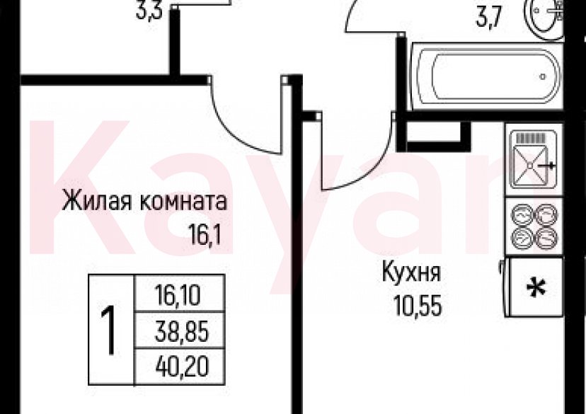 Продажа 1-комн. квартиры, 38.85 кв.м фото 0