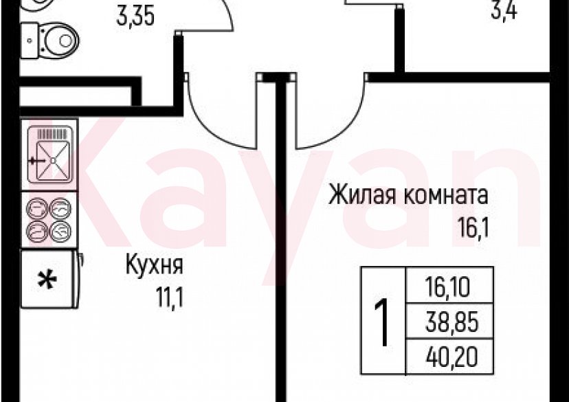 Продажа 1-комн. квартиры, 38.85 кв.м фото 0