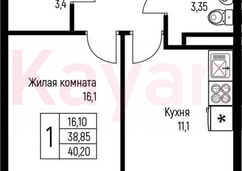 Продажа 1-комн. квартиры, 38.85 кв.м фото 0