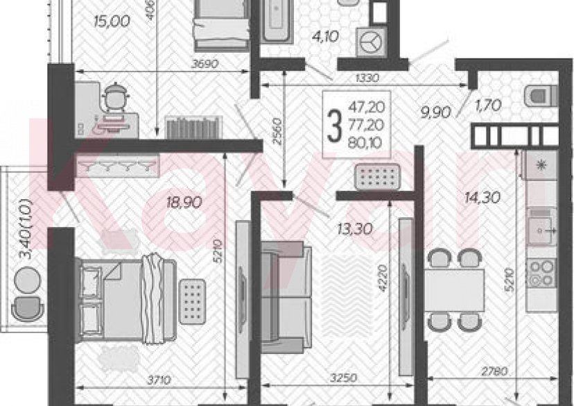 Продажа 3-комн. квартиры, 77.2 кв.м фото 0