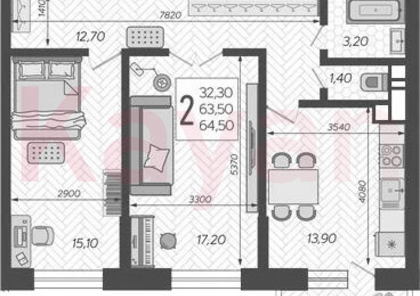 Продажа 2-комн. квартиры, 63.5 кв.м фото 0