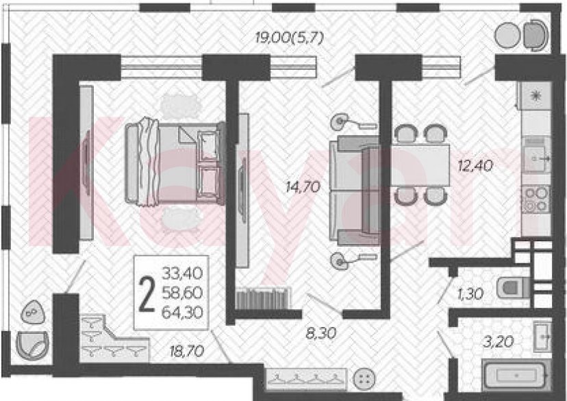 Продажа 2-комн. квартиры, 58.6 кв.м фото 0