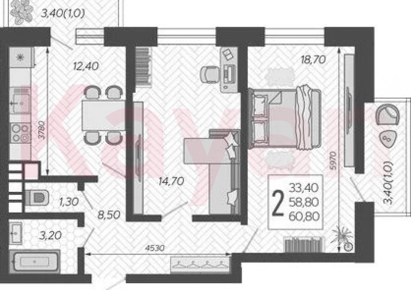 Продажа 2-комн. квартиры, 58.8 кв.м фото 0