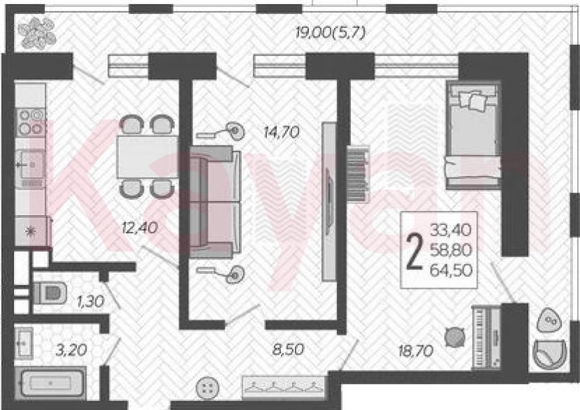 Продажа 2-комн. квартиры, 58.8 кв.м фото 0