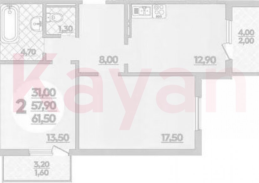 Продажа 2-комн. квартиры, 57.9 кв.м фото 0