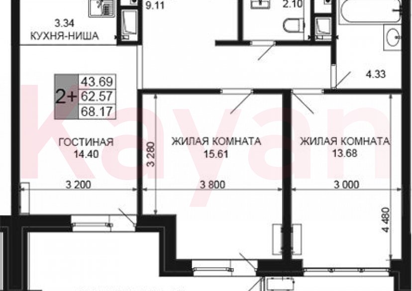 Продажа 3-комн. квартиры, 62.57 кв.м фото 0