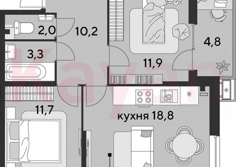 Продажа 3-комн. квартиры, 57.9 кв.м фото 0