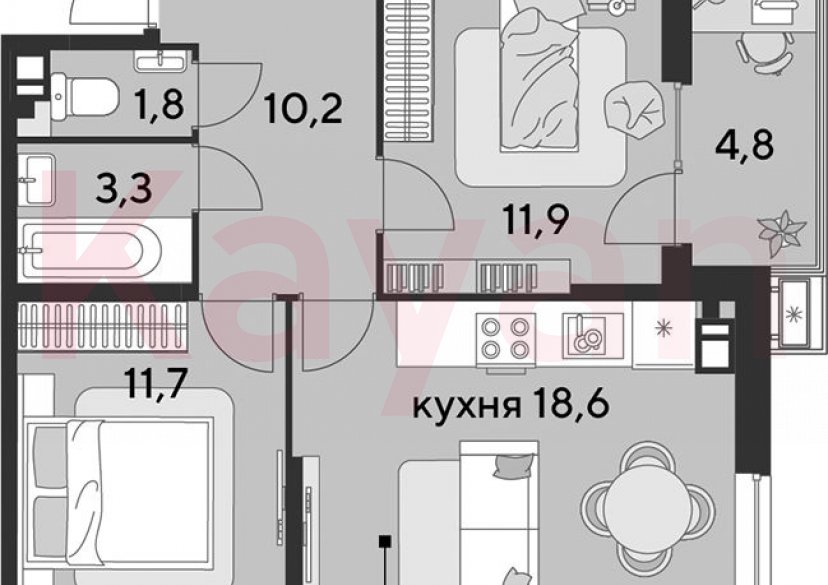 Продажа 3-комн. квартиры, 57.5 кв.м фото 0