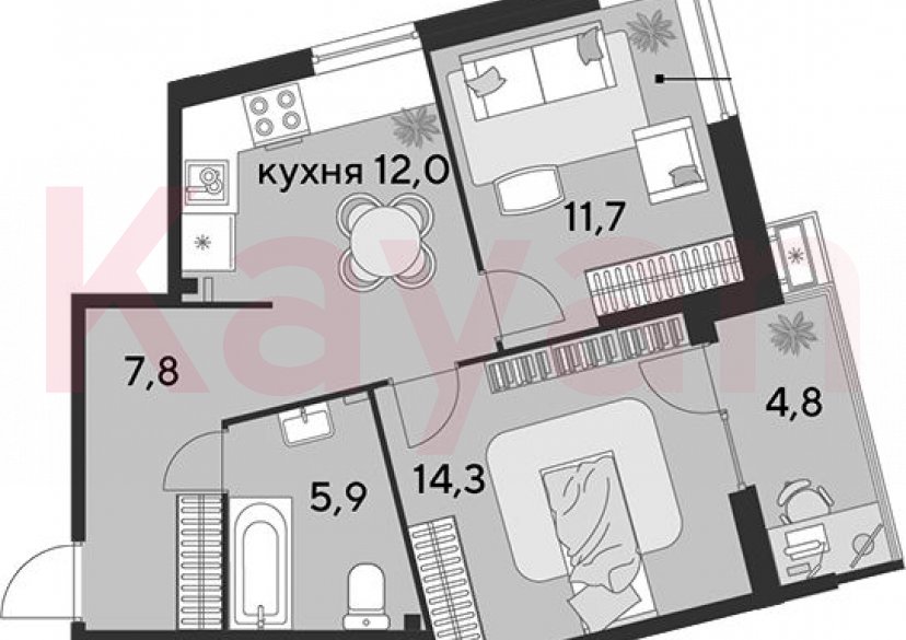 Продажа 2-комн. квартиры, 51.7 кв.м фото 0