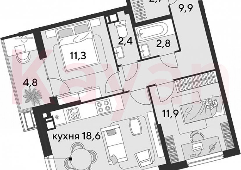 Продажа 3-комн. квартиры, 59.6 кв.м фото 0