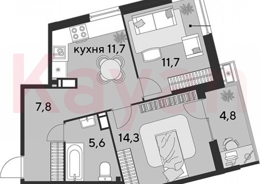 Продажа 2-комн. квартиры, 51.1 кв.м фото 0