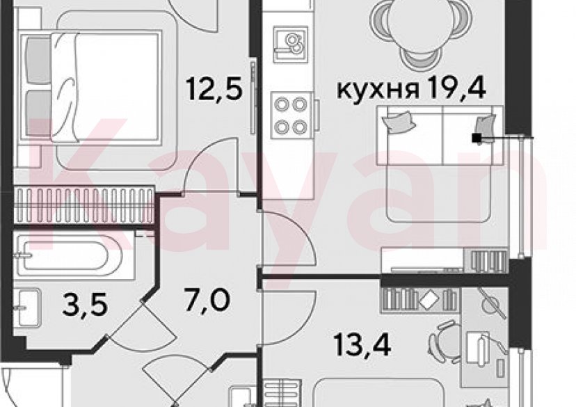 Продажа 3-комн. квартиры, 58.5 кв.м фото 0