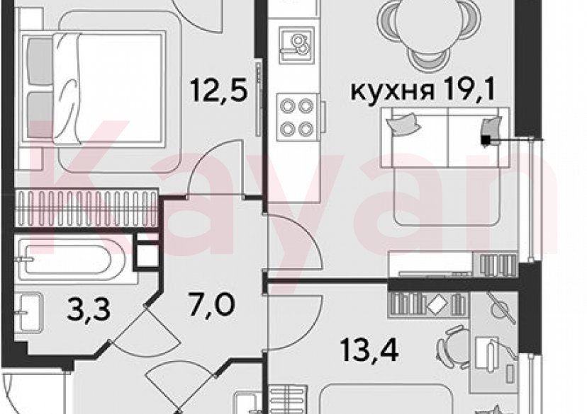 Продажа 3-комн. квартиры, 57.8 кв.м фото 0