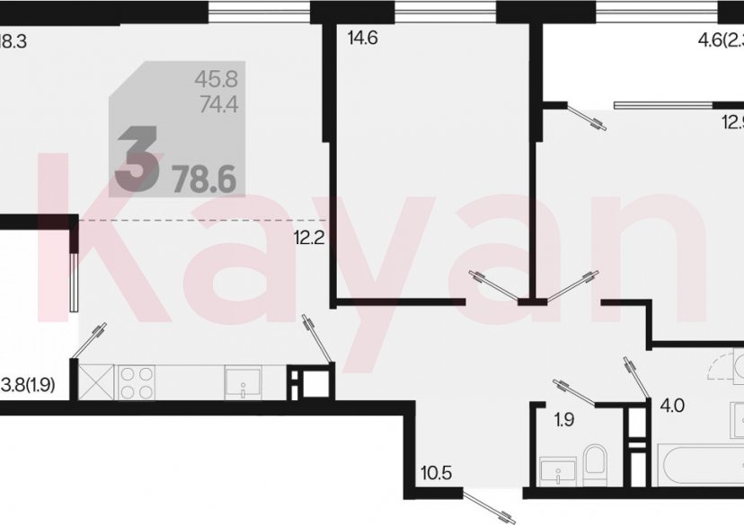 Продажа 3-комн. квартиры, 74.4 кв.м фото 0