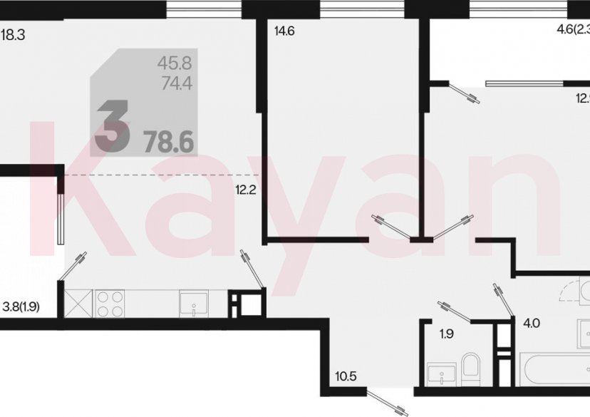 Продажа 3-комн. квартиры, 74.4 кв.м фото 0