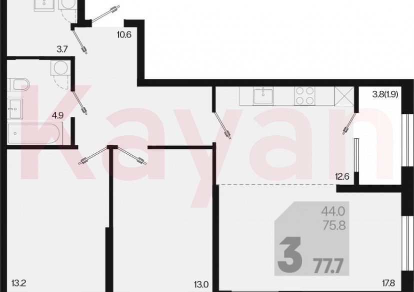 Продажа 3-комн. квартиры, 75.8 кв.м фото 0