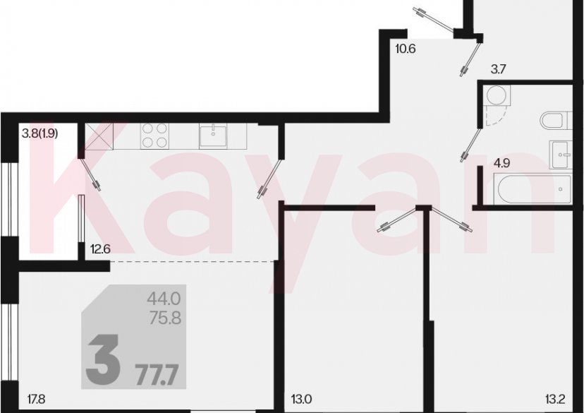 Продажа 3-комн. квартиры, 75.8 кв.м фото 0