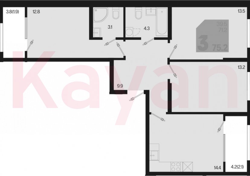 Продажа 3-комн. квартиры, 71.2 кв.м фото 0