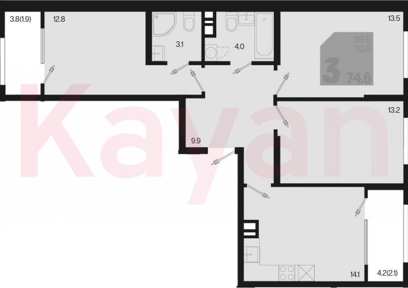 Продажа 3-комн. квартиры, 70.6 кв.м фото 0