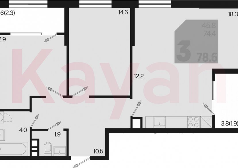 Продажа 3-комн. квартиры, 74.4 кв.м фото 0