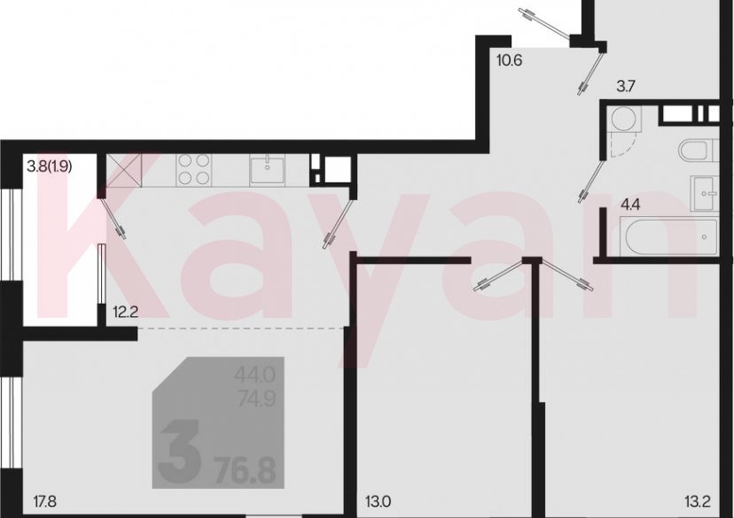 Продажа 3-комн. квартиры, 74.9 кв.м фото 0