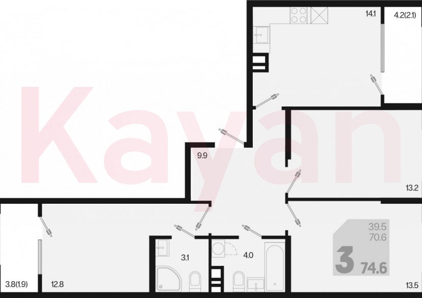 Продажа 3-комн. квартиры, 70.6 кв.м фото 0