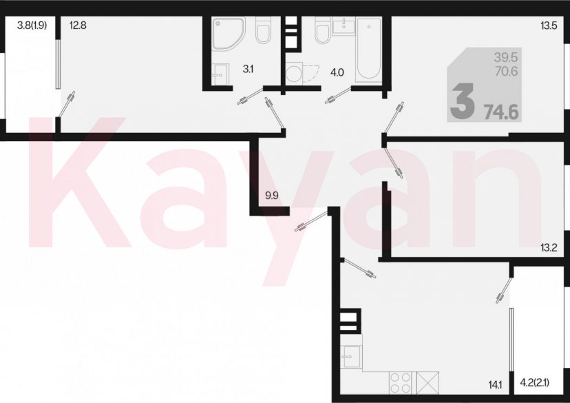 Продажа 3-комн. квартиры, 70.6 кв.м фото 0