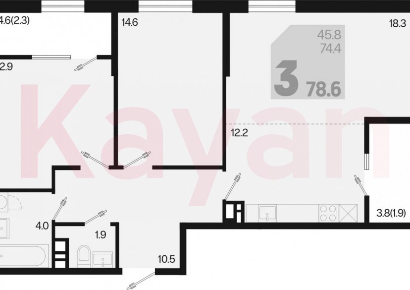 Продажа 3-комн. квартиры, 74.4 кв.м фото 0