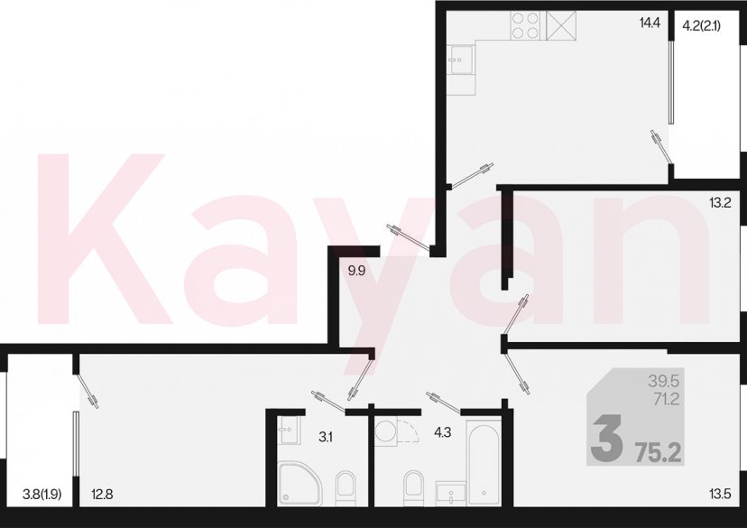 Продажа 3-комн. квартиры, 71.2 кв.м фото 0