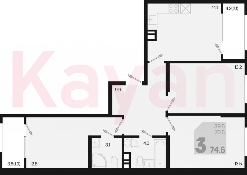 Продажа 3-комн. квартиры, 70.6 кв.м фото 0