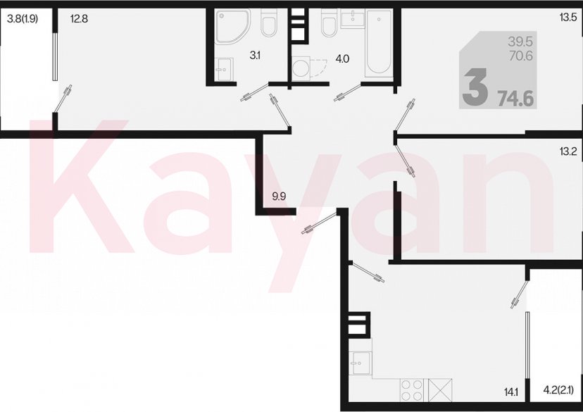 Продажа 3-комн. квартиры, 70.6 кв.м фото 0