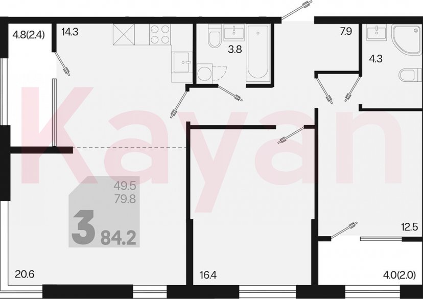 Продажа 3-комн. квартиры, 79.8 кв.м фото 0