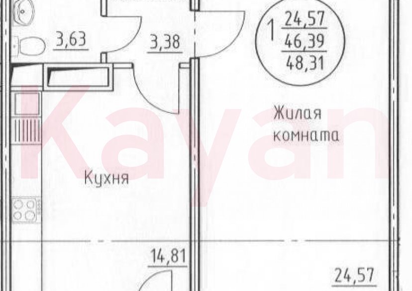 Продажа 1-комн. квартиры, 46.39 кв.м фото 0