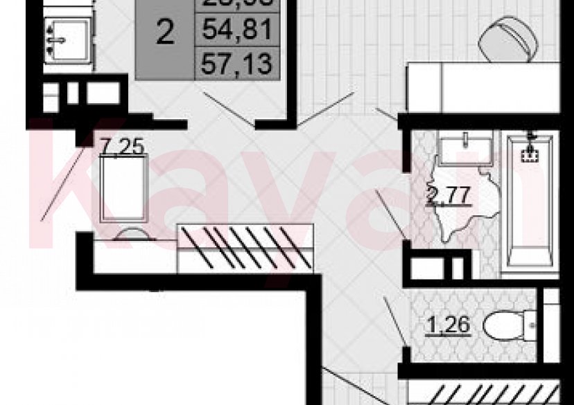 Продажа 2-комн. квартиры, 54.81 кв.м фото 0