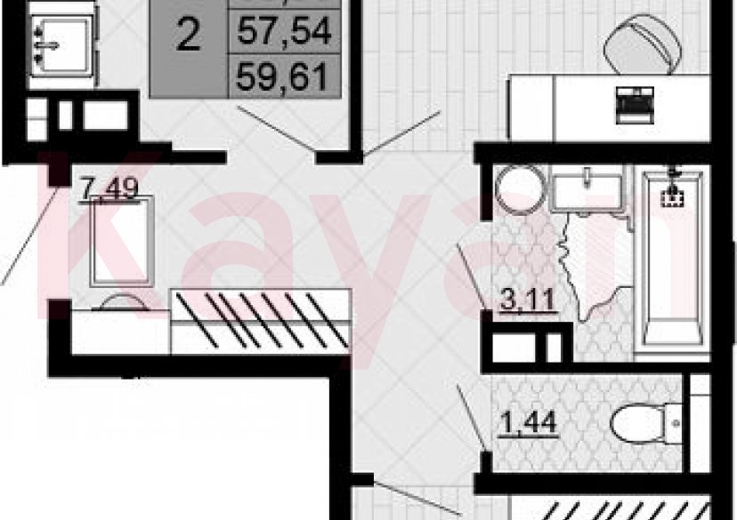 Продажа 2-комн. квартиры, 57.54 кв.м фото 0