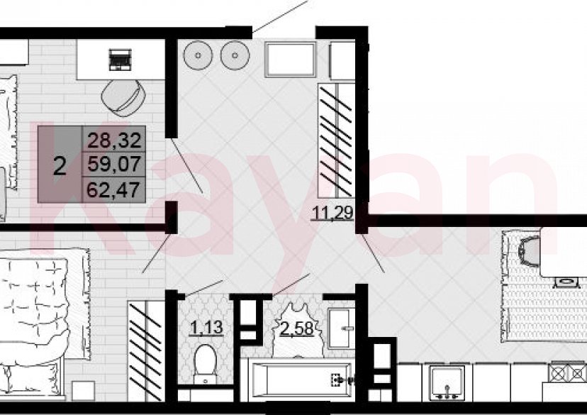 Продажа 2-комн. квартиры, 59.07 кв.м фото 0