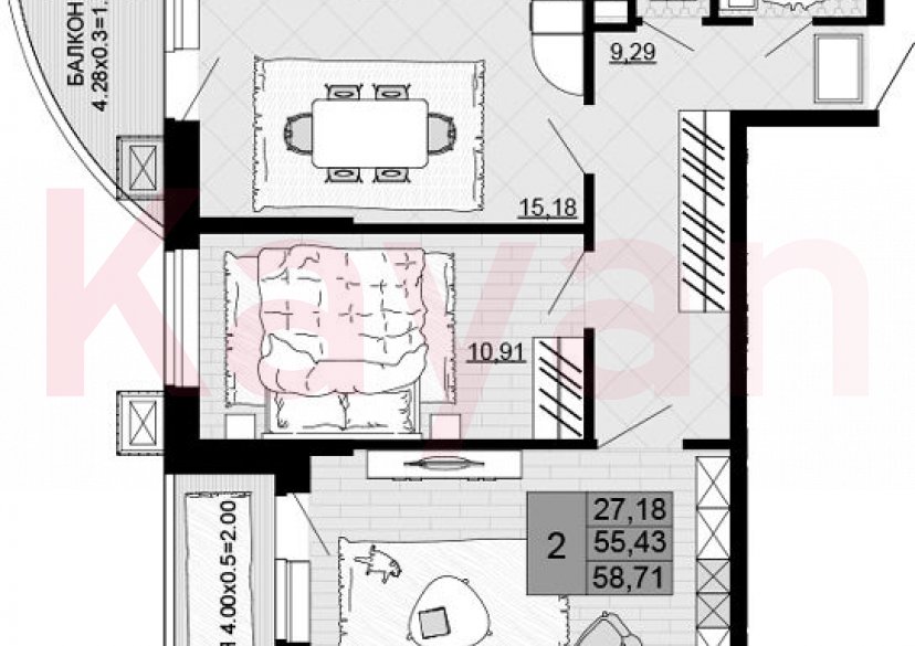 Продажа 2-комн. квартиры, 55.43 кв.м фото 0