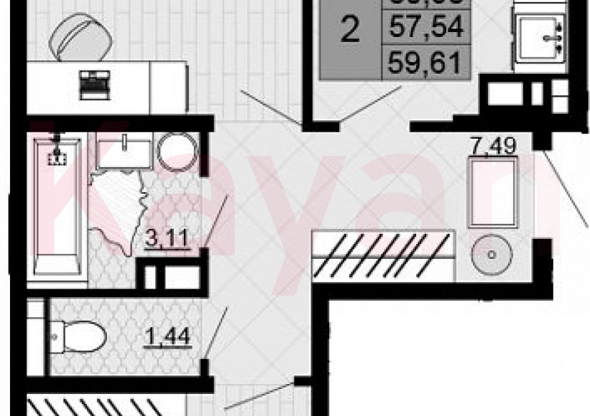 Продажа 2-комн. квартиры, 57.54 кв.м фото 0